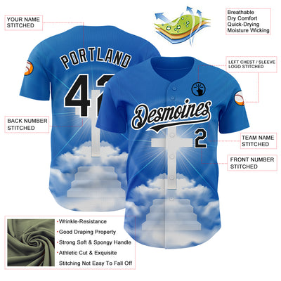 Custom Royal Black-White 3D Pattern Design Religion Cross Jesus Christ Good Friday Authentic Baseball Jersey