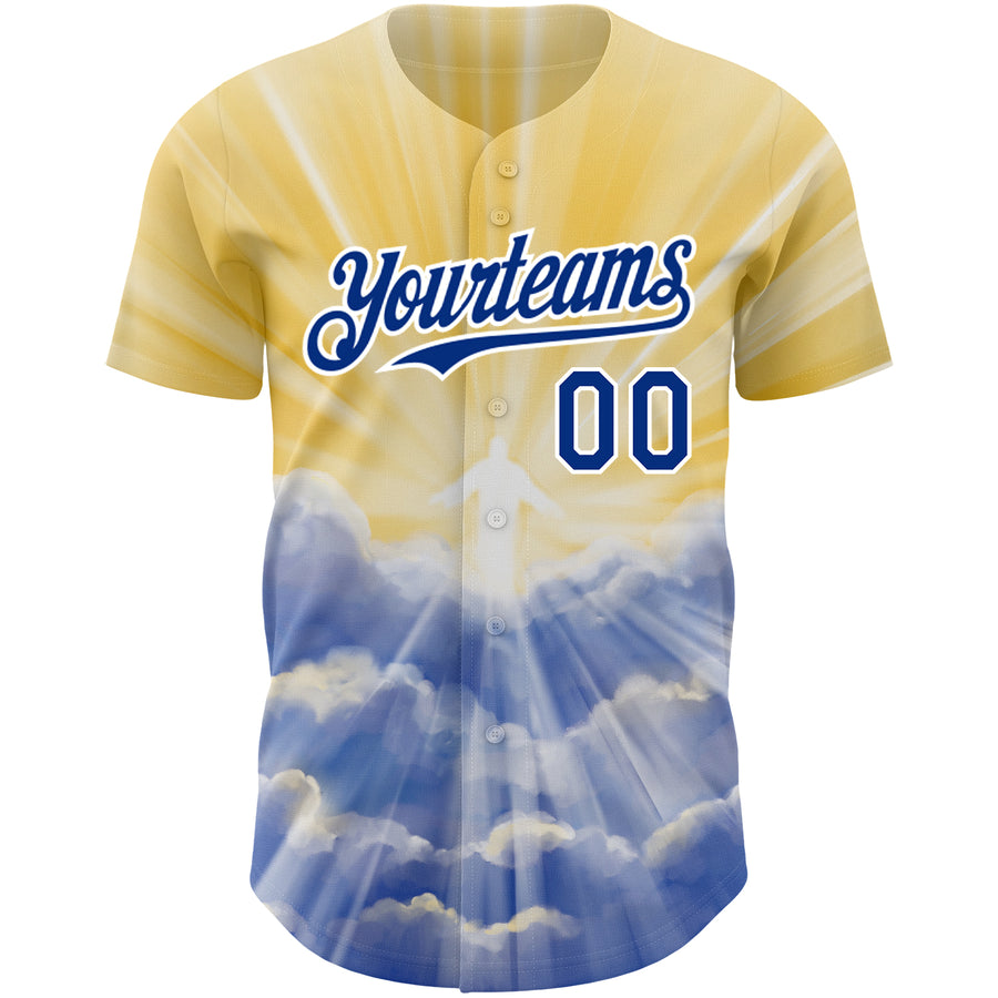 Custom Yellow Royal-White 3D Pattern Design Religion Jesus Christ Authentic Baseball Jersey