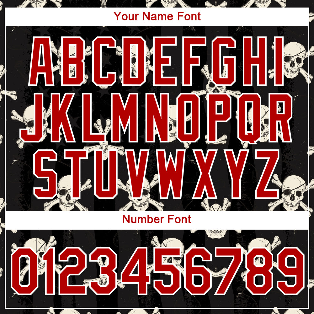 Custom Black Red-White 3D Skull Fashion Performance T-Shirt