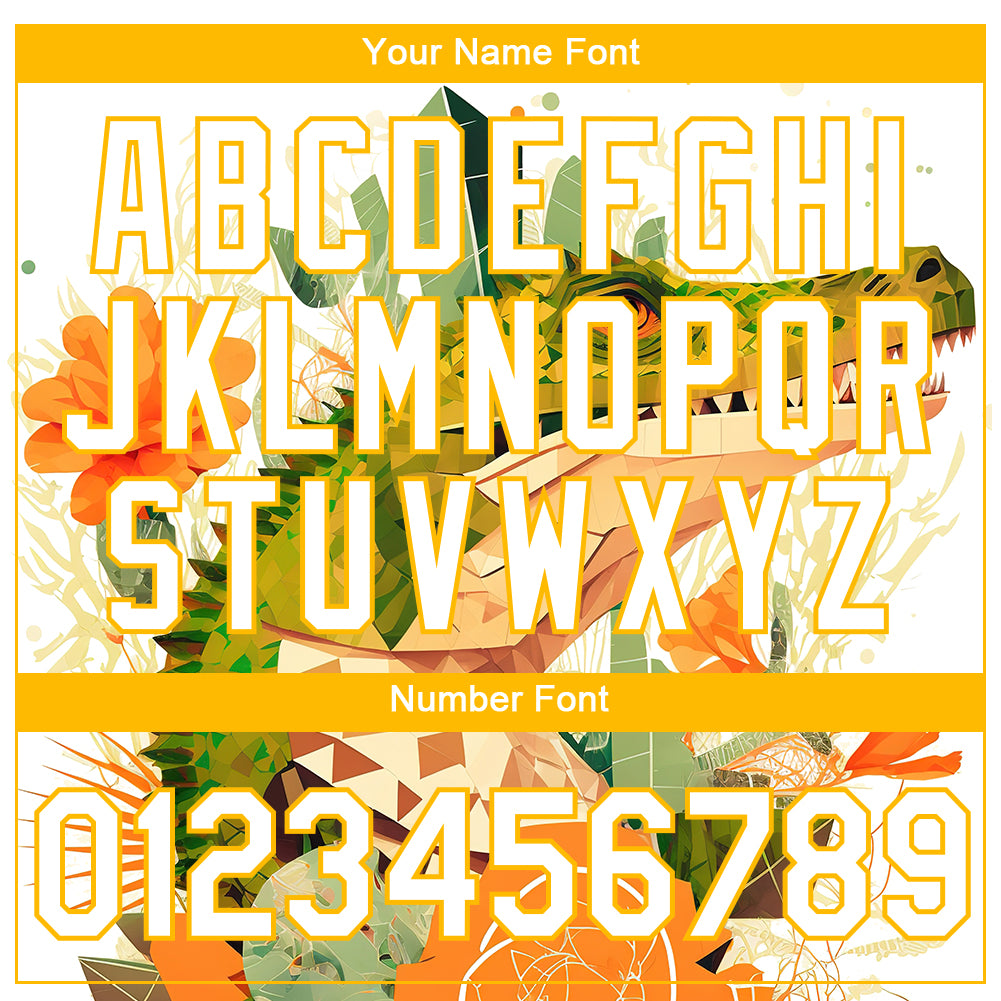 Custom White Gold 3D Pattern Design Crocodile Performance T-Shirt