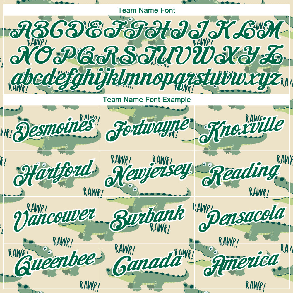 Custom Cream Kelly Green-White 3D Pattern Design Crocodile Performance T-Shirt