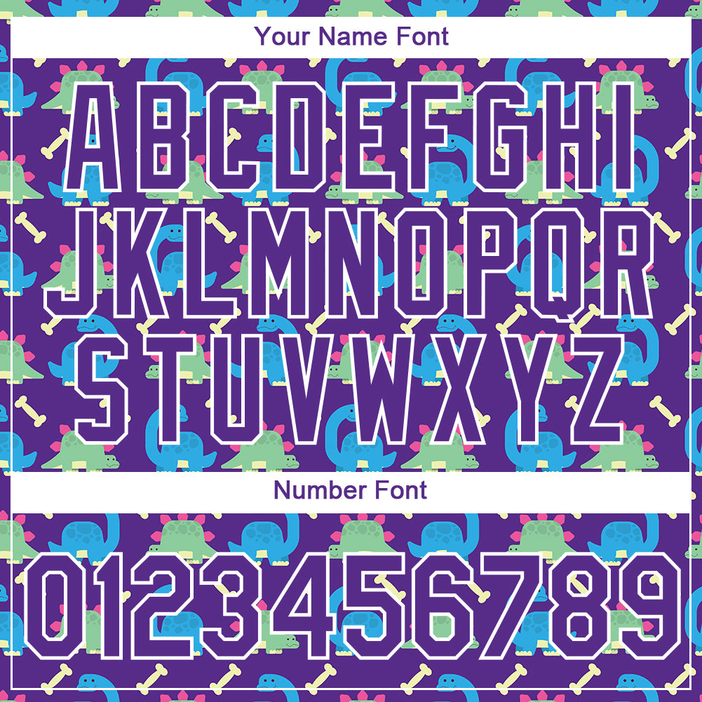 Custom Purple White 3D Pattern Design Dinosaur Performance T-Shirt