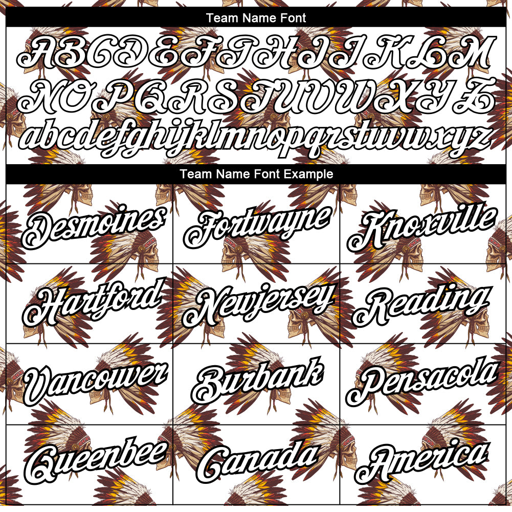 Custom White Black 3D Pattern Design Skull With Feather Headdress Performance T-Shirt