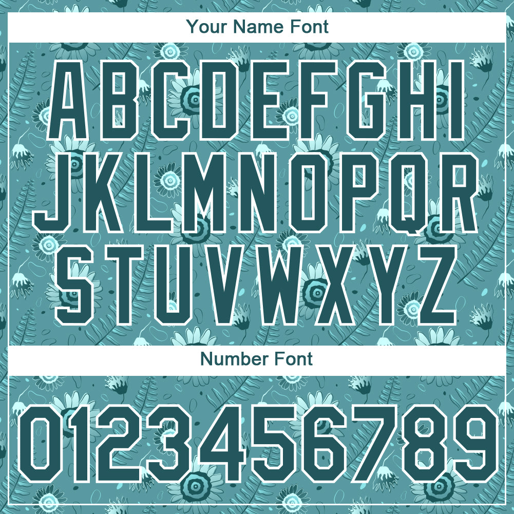 Custom Teal White 3D Pattern Design Tropical Palm Leaf And Flower Performance T-Shirt