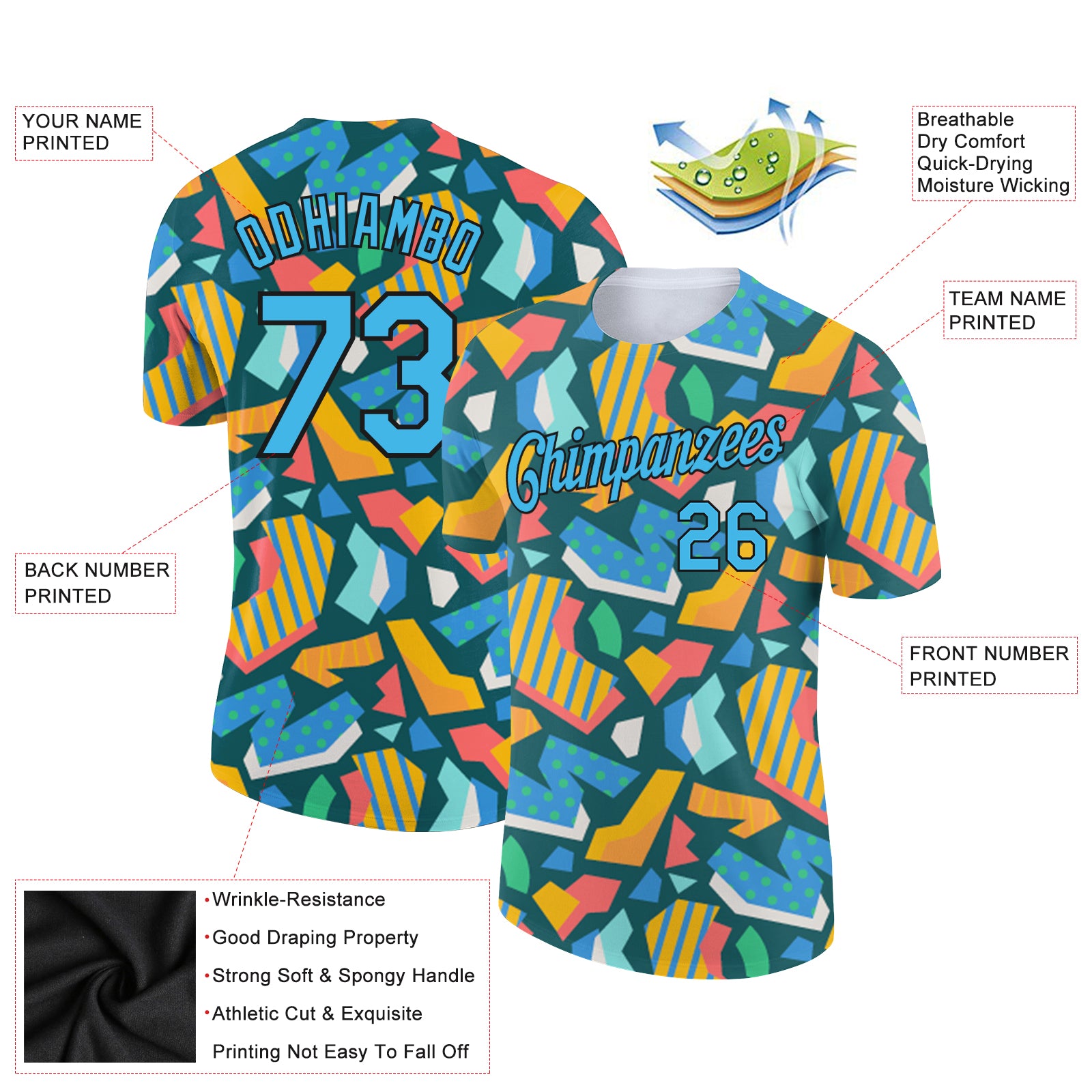 Custom Black Sky Blue 3D Pattern Design Cutout Collage Performance T-Shirt