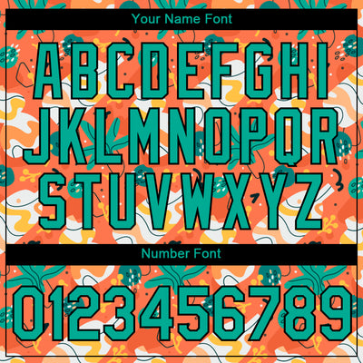 Custom Orange Aqua-Black 3D Pattern Design Abstract Doodle Performance T-Shirt