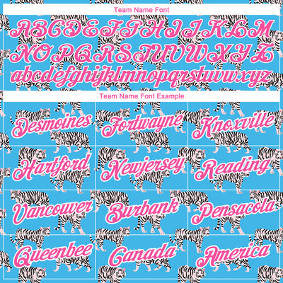 Custom Light Blue Pink-White 3D Pattern Design Tiger Performance T-Shirt