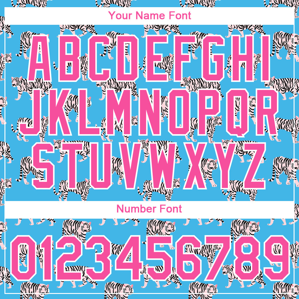 Custom Light Blue Pink-White 3D Pattern Design Tiger Performance T-Shirt