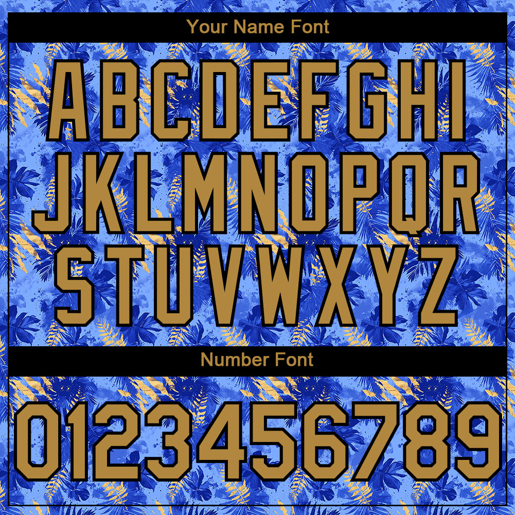 Custom Light Blue Old Gold-Black 3D Pattern Design Tropical Hawaii Palm Leaves Authentic Baseball Jersey