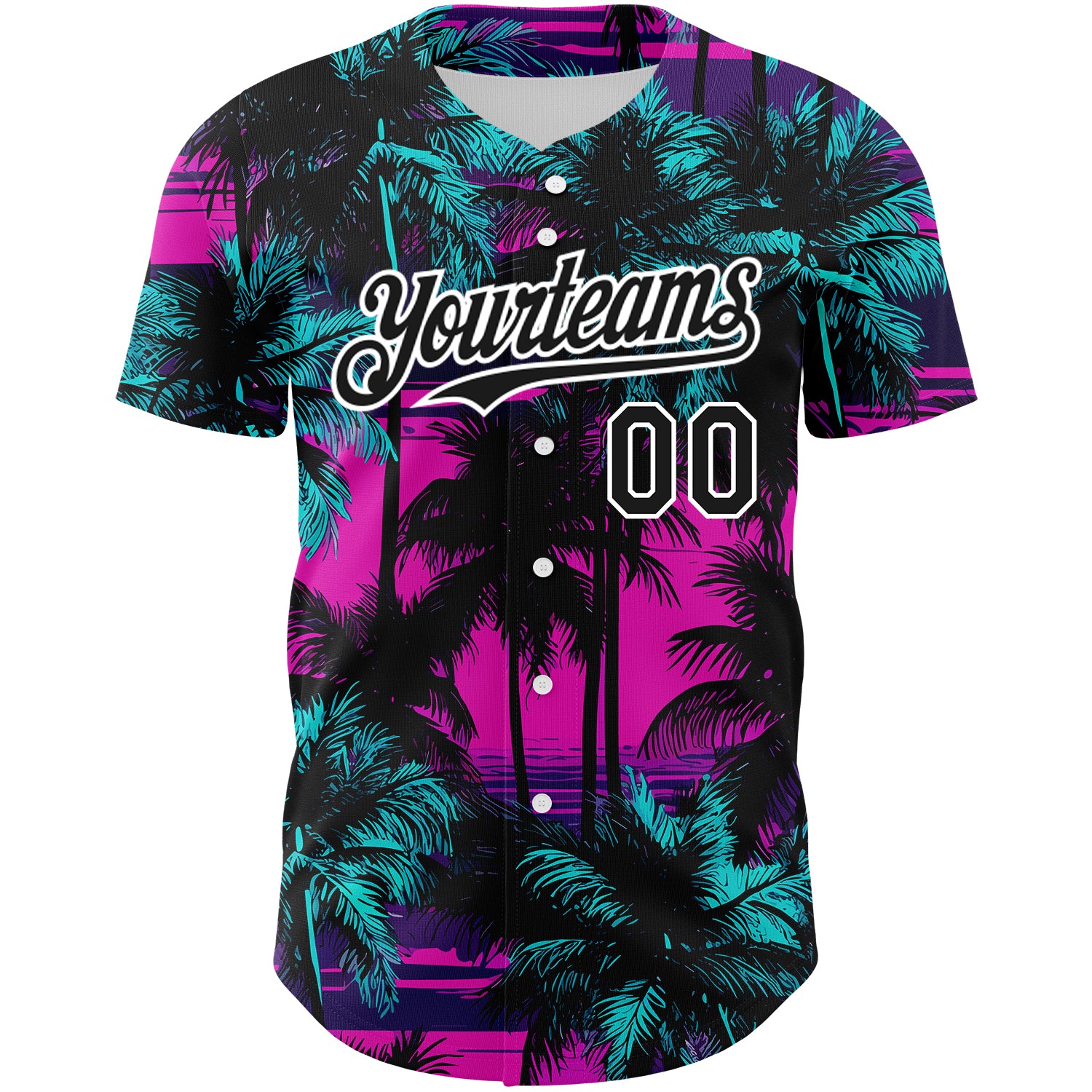 Custom Pink Black-White 3D Pattern Design Beach Hawaii Palm Trees Authentic Baseball Jersey