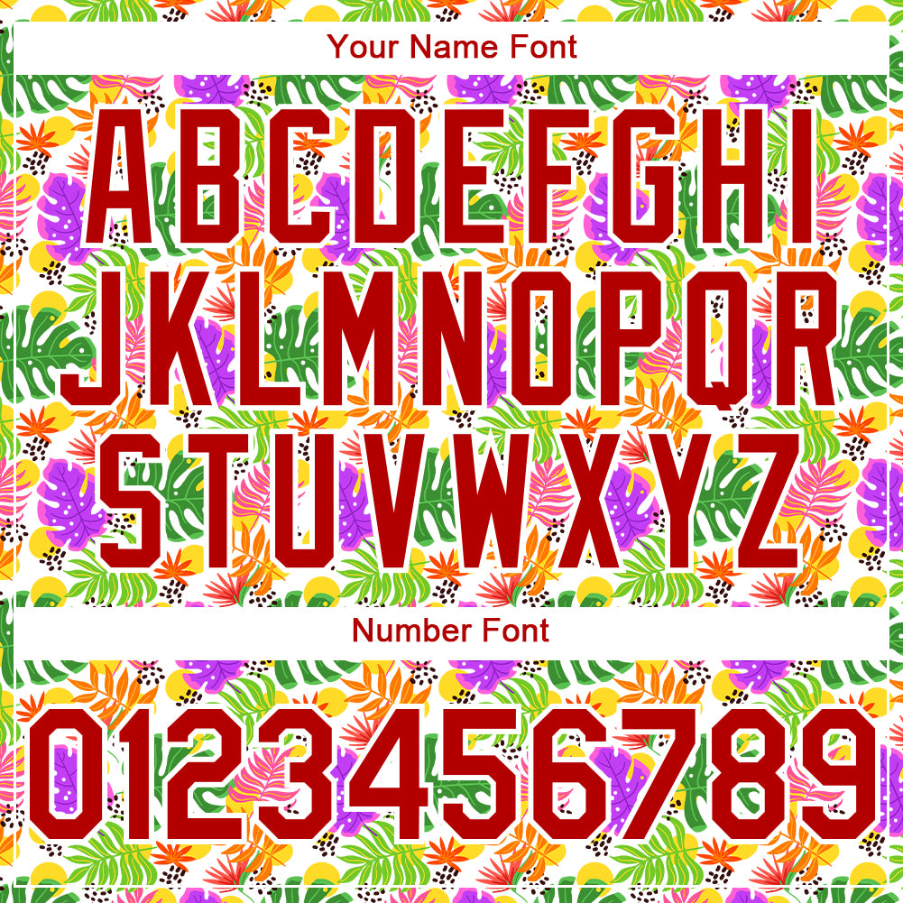 Custom White Red 3D Pattern Design Tropical Hawaii Palm Leaves Authentic Baseball Jersey