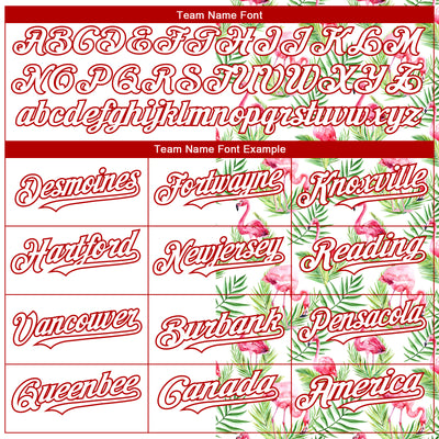 Custom White Red 3D Pattern Design Tropical Hawaii Palm Leaves And Flamingo Authentic Baseball Jersey