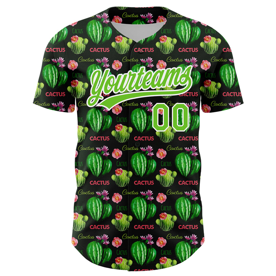 Custom Black Aurora Green-White 3D Pattern Design Cactus Festival Authentic Baseball Jersey