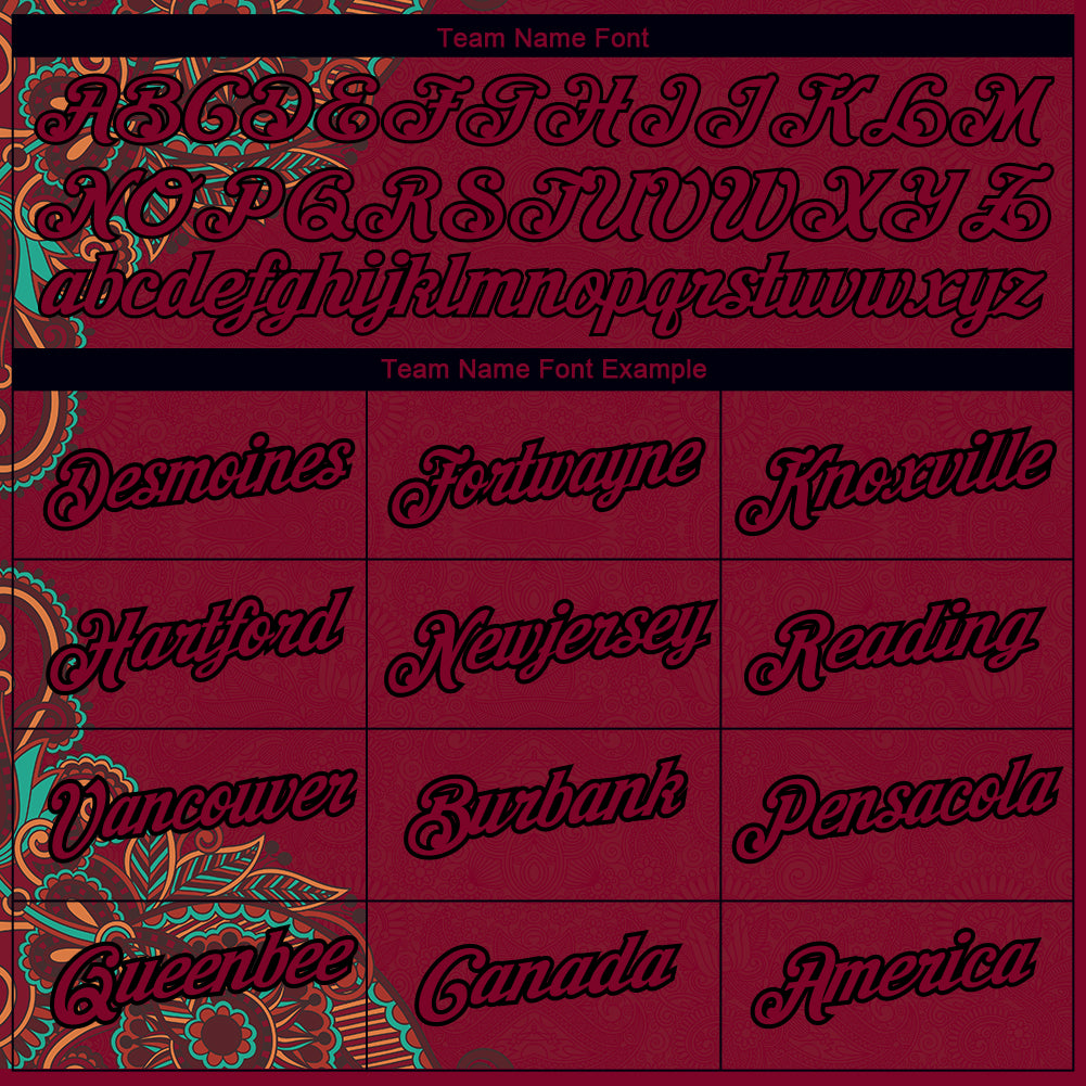 Custom Maroon Black 3D Pattern Floral Design Performance T-Shirt