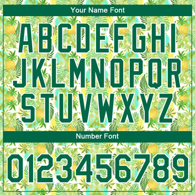 Custom White Kelly Green 3D Pattern Design Hawaii Tropical Palm Leaves And Pineapple Performance T-Shirt