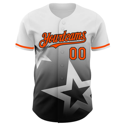 Custom White Orange-Black 3D Pattern Design Gradient Style Twinkle Star Authentic Baseball Jersey