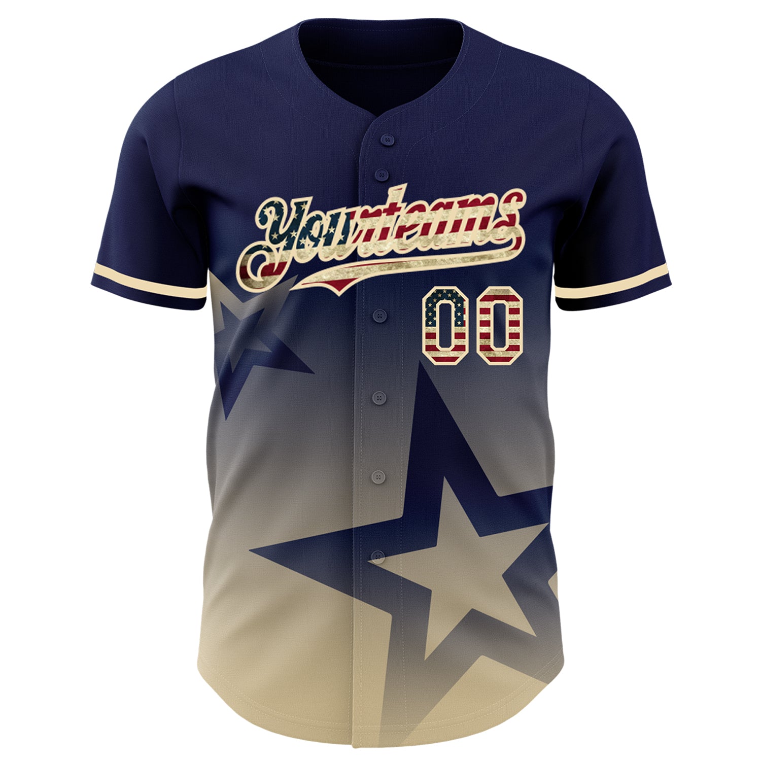 Custom Navy Vintage USA Flag-Cream 3D Pattern Design Gradient Style Twinkle Star Authentic Baseball Jersey