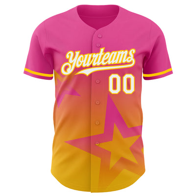 Custom Pink White-Yellow 3D Pattern Design Gradient Style Twinkle Star Authentic Baseball Jersey