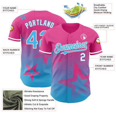 Custom Pink Sky Blue-White 3D Pattern Design Gradient Style Twinkle Star Authentic Baseball Jersey