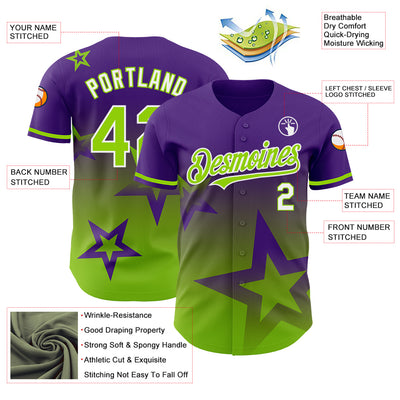Custom Purple Neon Green-White 3D Pattern Design Gradient Style Twinkle Star Authentic Baseball Jersey