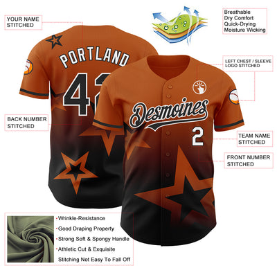 Custom Texas Orange Black-White 3D Pattern Design Gradient Style Twinkle Star Authentic Baseball Jersey