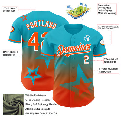Custom Lakes Blue Orange-White 3D Pattern Design Gradient Style Twinkle Star Authentic Baseball Jersey