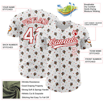 Custom White Red 3D Pattern Design Animal Cat Authentic Baseball Jersey