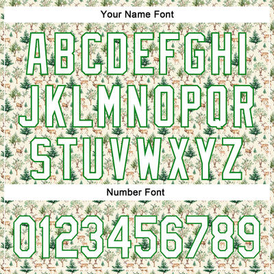 Custom Cream White-Grass Green 3D Pattern Design Animal Deer Authentic Baseball Jersey