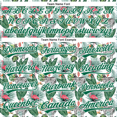 Custom White Kelly Green 3D Pattern Design Animal Zebra Flamingo And Hawaii Palm Leaves Authentic Baseball Jersey