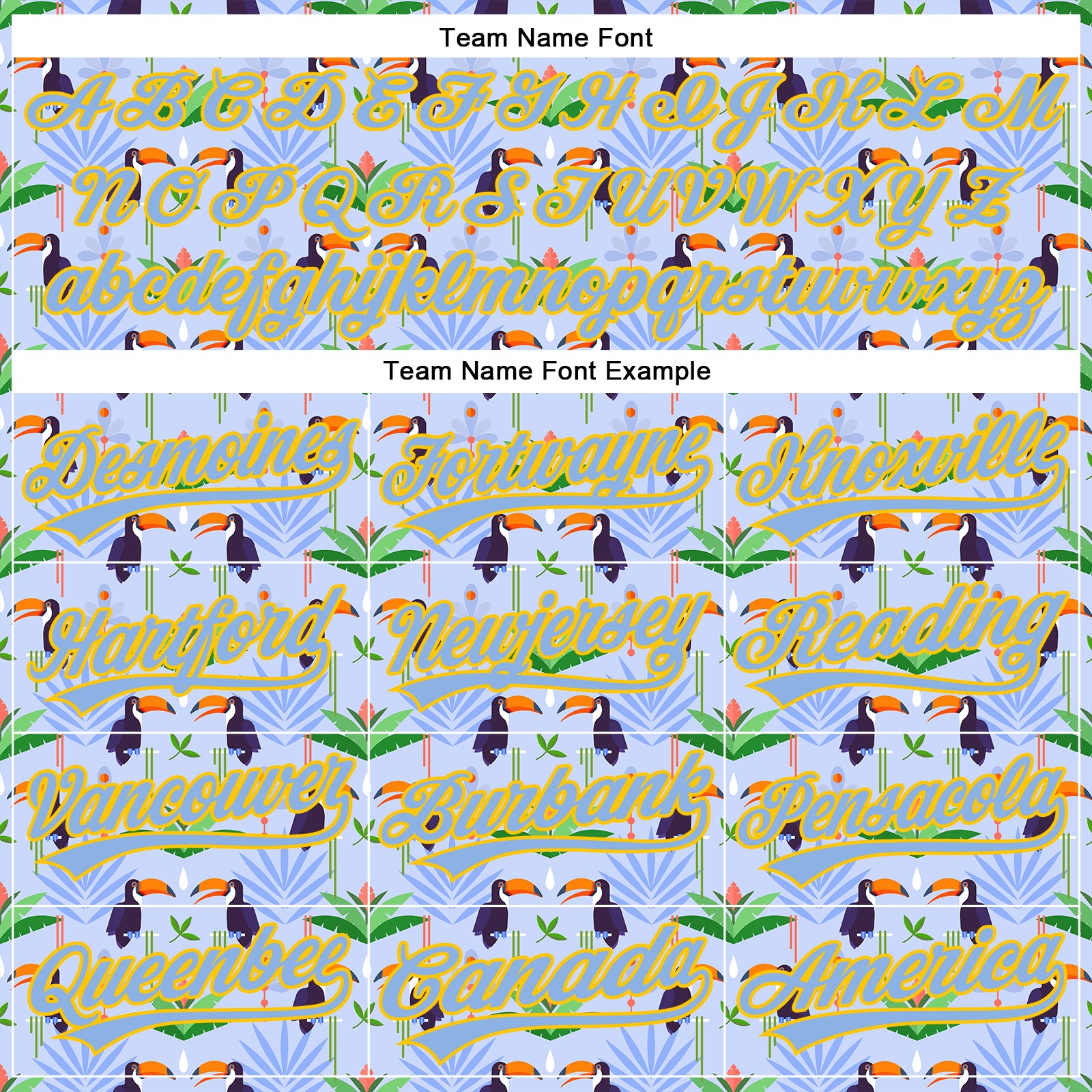 Custom Light Blue Yellow 3D Pattern Design Animal Toucan And Tropical Hawaii Palm Leaves Authentic Baseball Jersey