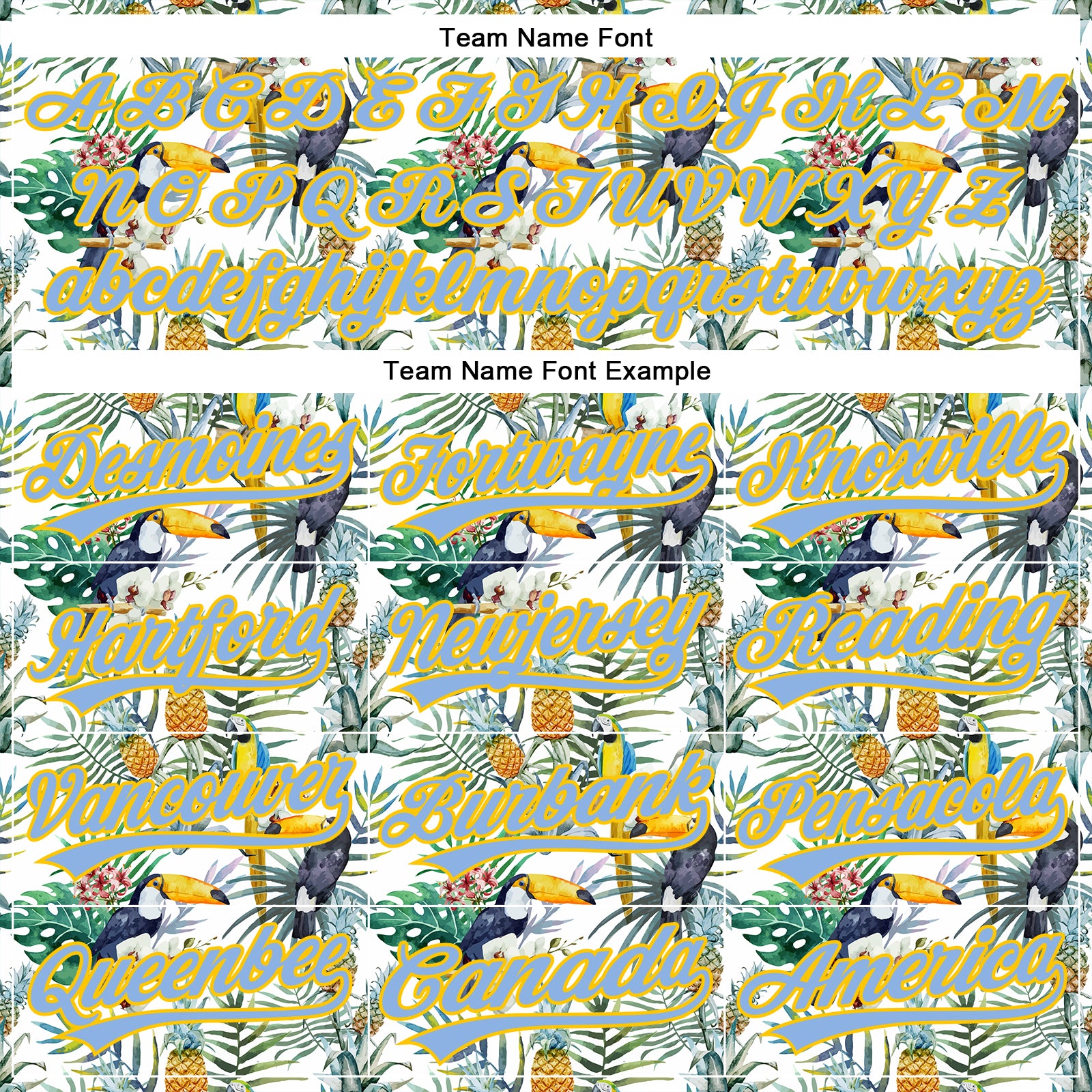 Custom White Light Blue-Yellow 3D Pattern Design Animal Toucan And Tropical Hawaii Palm Leaves Authentic Baseball Jersey