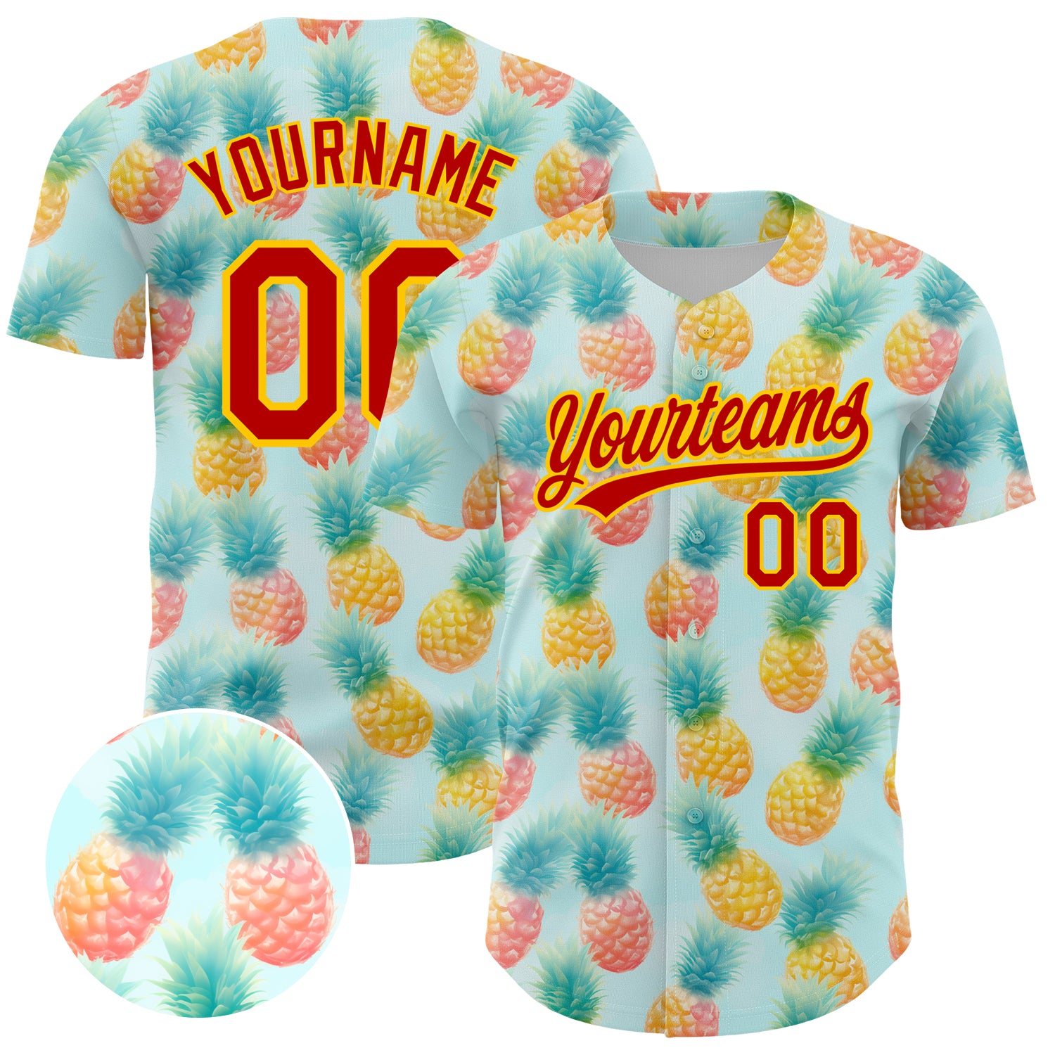 Custom Green Red-Yellow 3D Pattern Design Fruit Pineapple Authentic Baseball Jersey