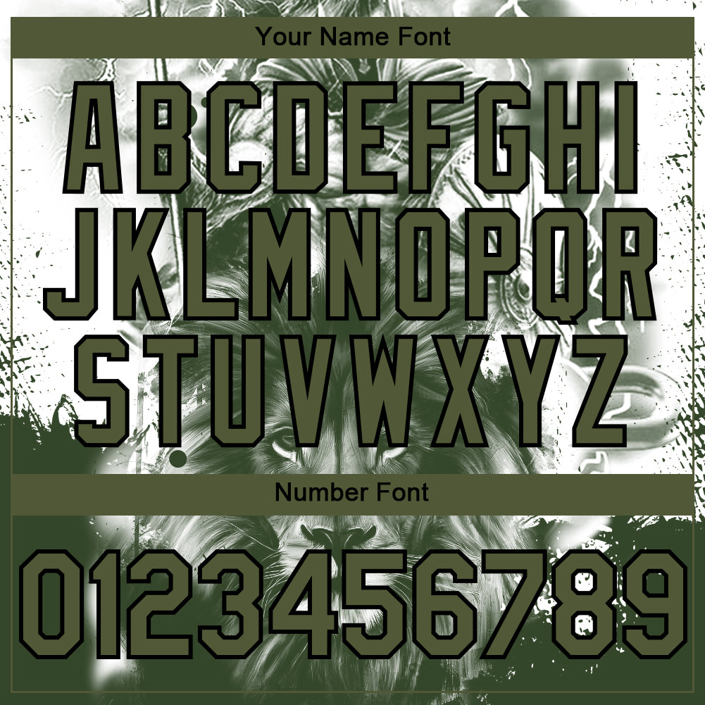 Custom White Olive-Black 3D Pattern Design Animal Lion Authentic Baseball Jersey