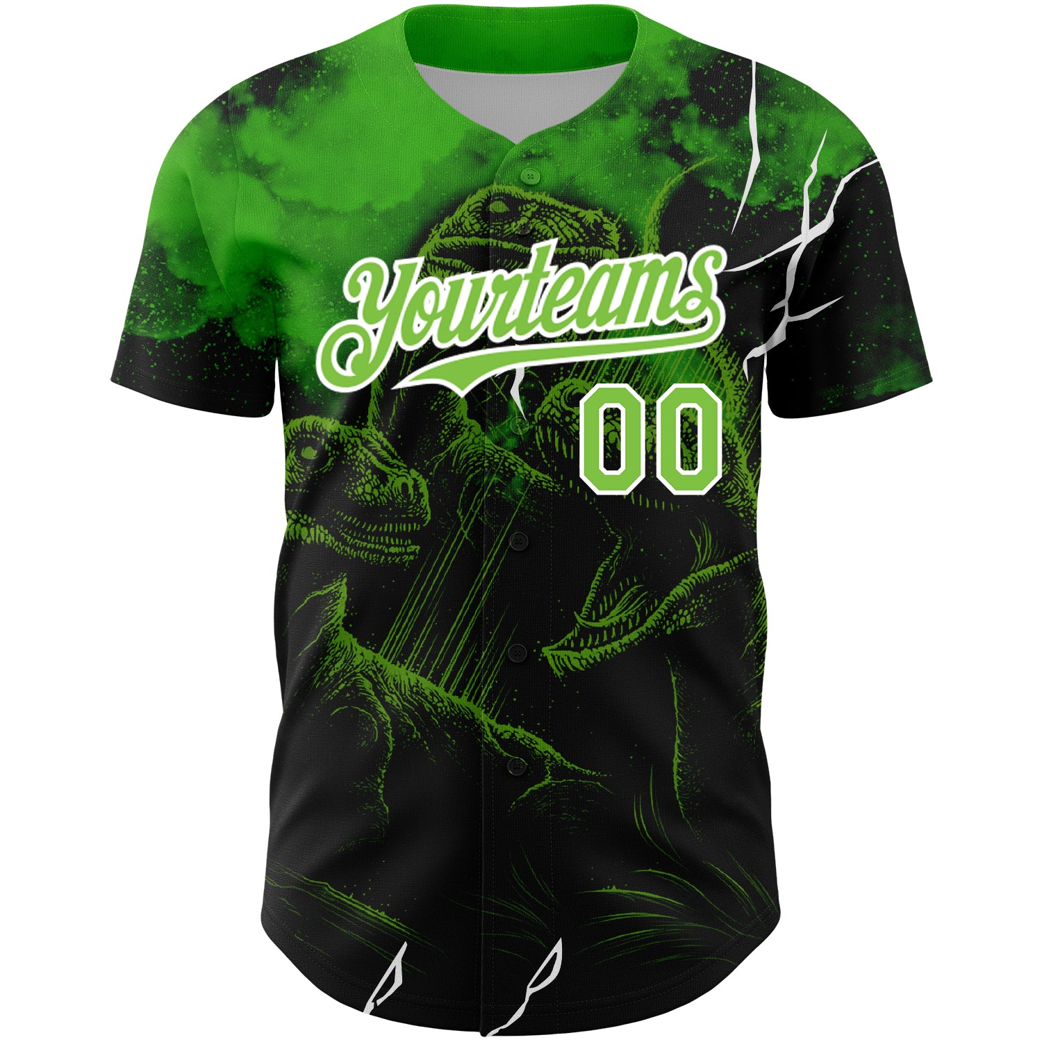 Custom 3D Pattern Baseball Jersey Black Neon Green-White Design