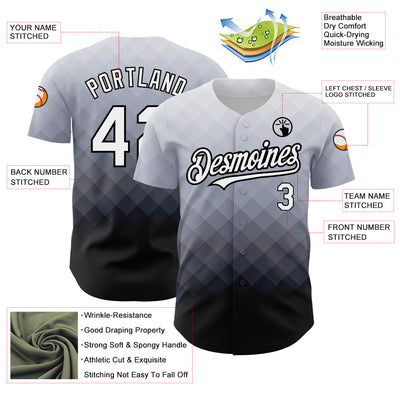 Custom Gray White-Black 3D Pattern Design Gradient Square Shape Authentic Baseball Jersey
