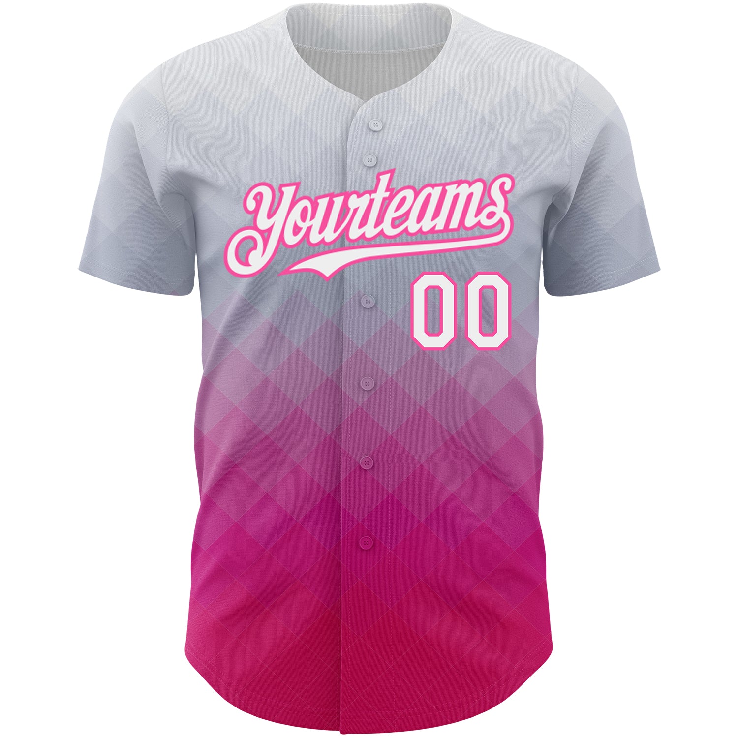 Custom Gray White-Pink 3D Pattern Design Gradient Square Shape Authentic Baseball Jersey
