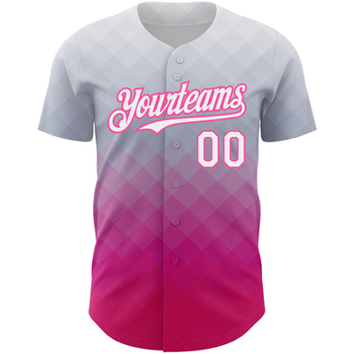 Custom Gray White-Pink 3D Pattern Design Gradient Square Shape Authentic Baseball Jersey