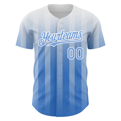 Custom White Light Blue 3D Pattern Design Stripes Authentic Baseball Jersey