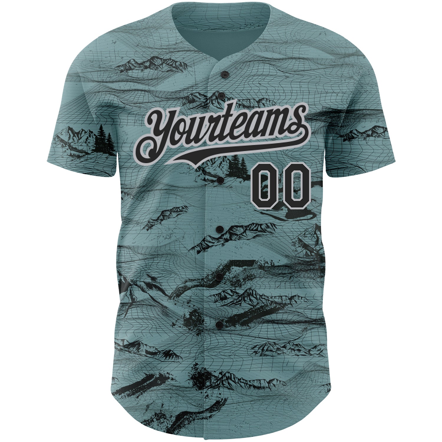 Custom Green Black Gray 3D Pattern Design Mountain Authentic Baseball Jersey