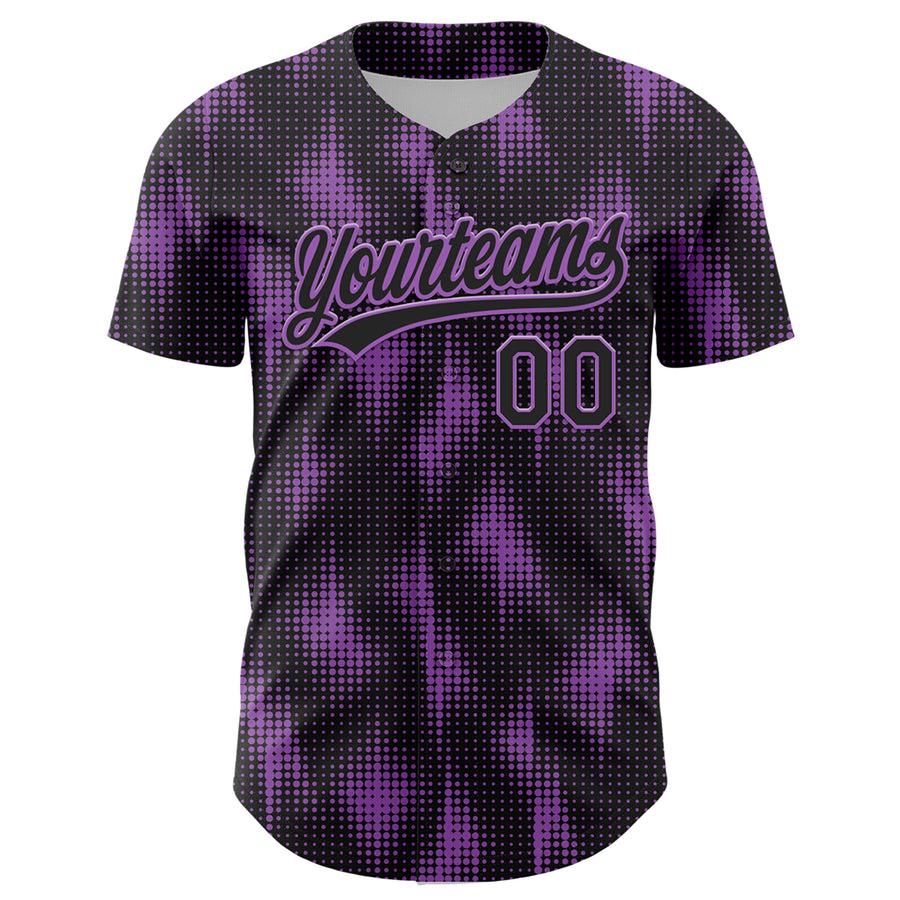Custom Black Medium Purple 3D Pattern Design Halftone Dots Authentic Baseball Jersey