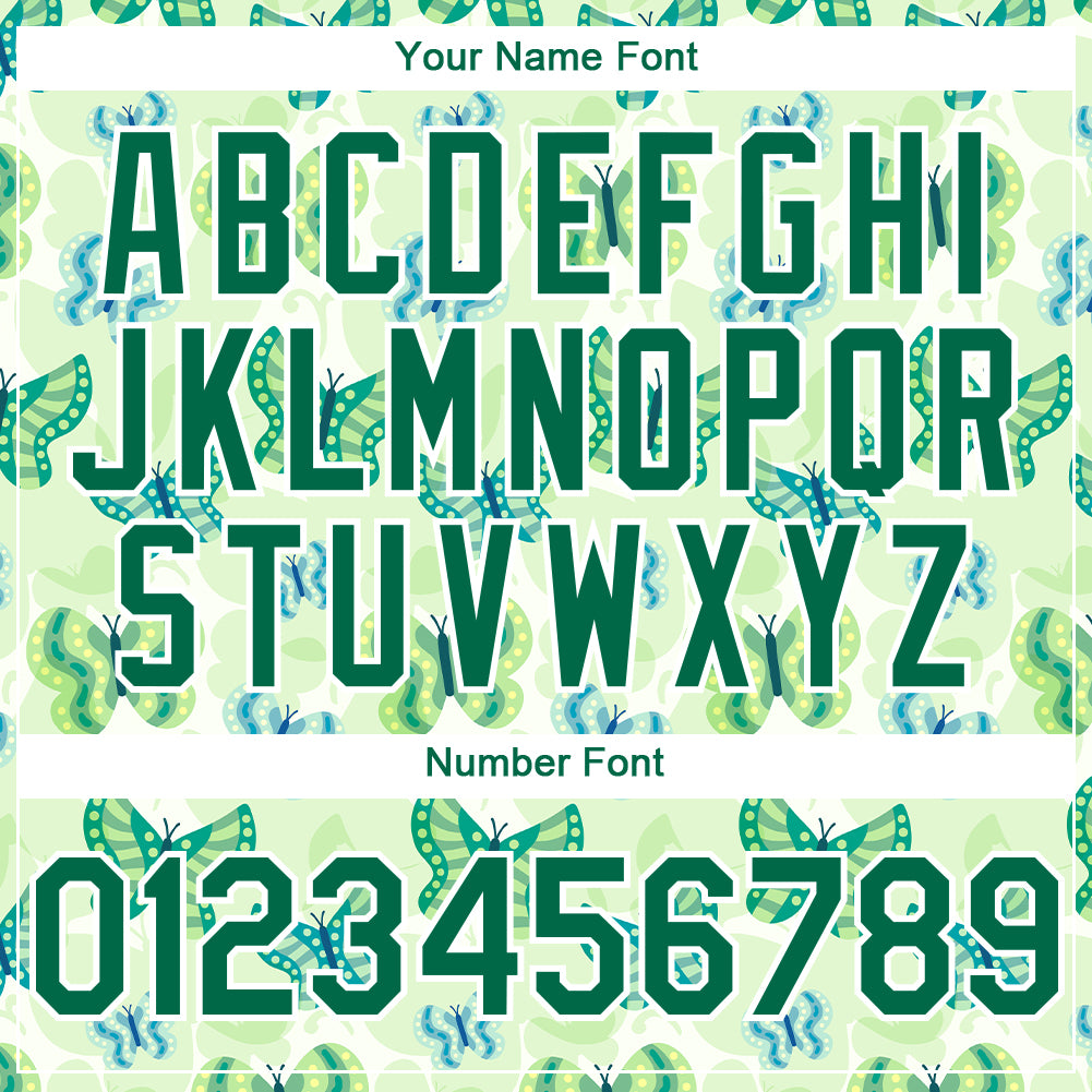 Custom White Kelly Green 3D Pattern Design Animal Butterfly Authentic Baseball Jersey