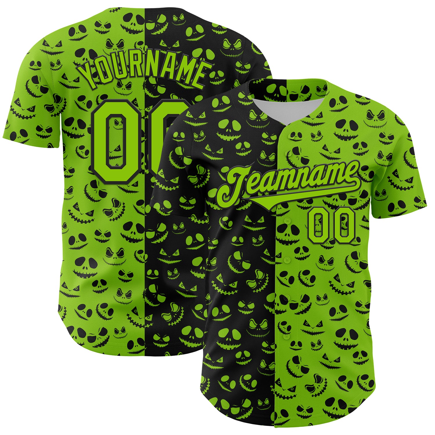 Custom 3D Pattern Baseball Jersey Neon Green Black Design Rave