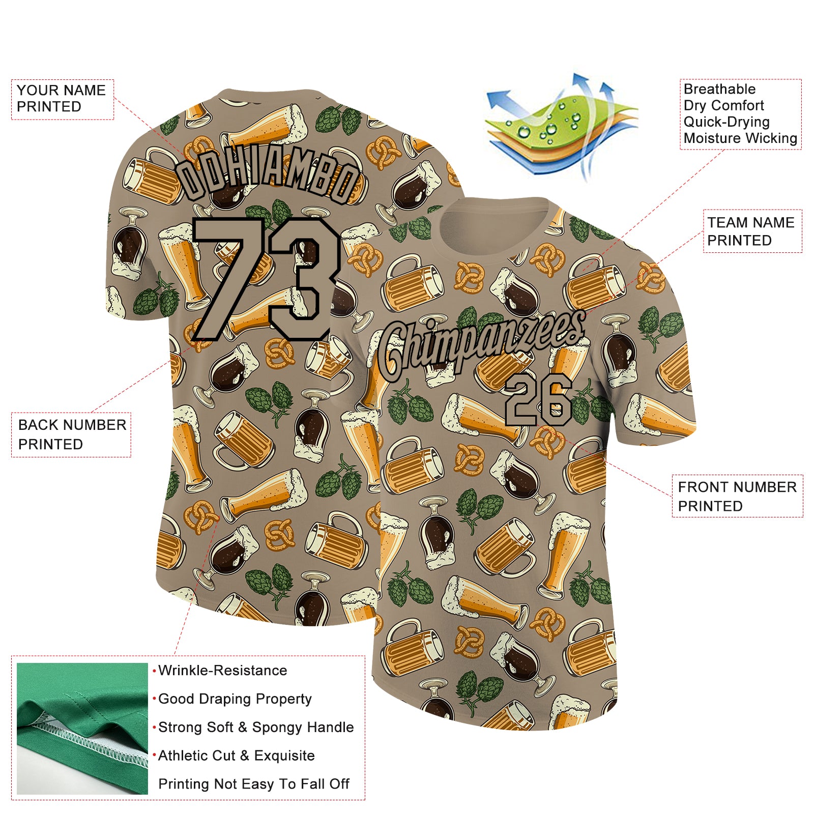 Custom Wheat Black 3D Pattern Design Oktoberfest Beer Festival Performance T-Shirt