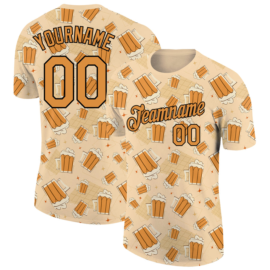 Custom Vegas Gold Bay Orange-Black 3D Pattern Design Beer Performance T-Shirt