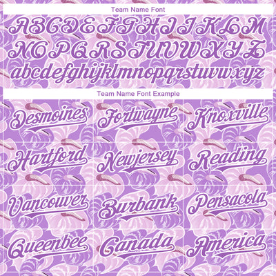 Custom Light Purple White 3D Pattern Design Tropical Anthurium Flower Authentic Baseball Jersey