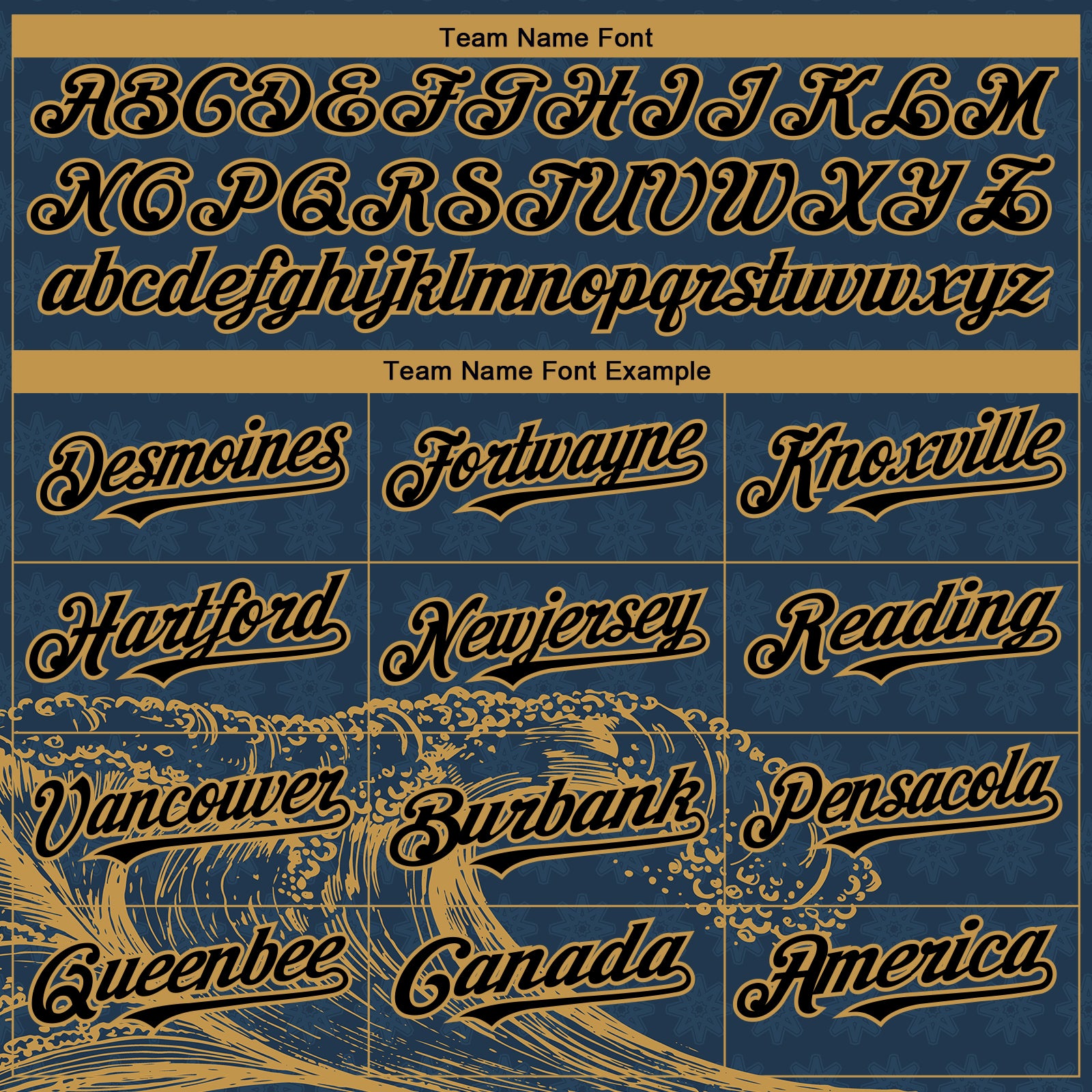 Custom US Navy Blue Black-Old Gold 3D Pattern Design Wave Authentic Baseball Jersey