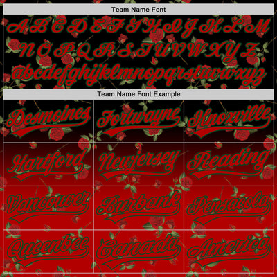 Custom Black Red-Green 3D Pattern Design Gothic Style Rose Authentic Baseball Jersey