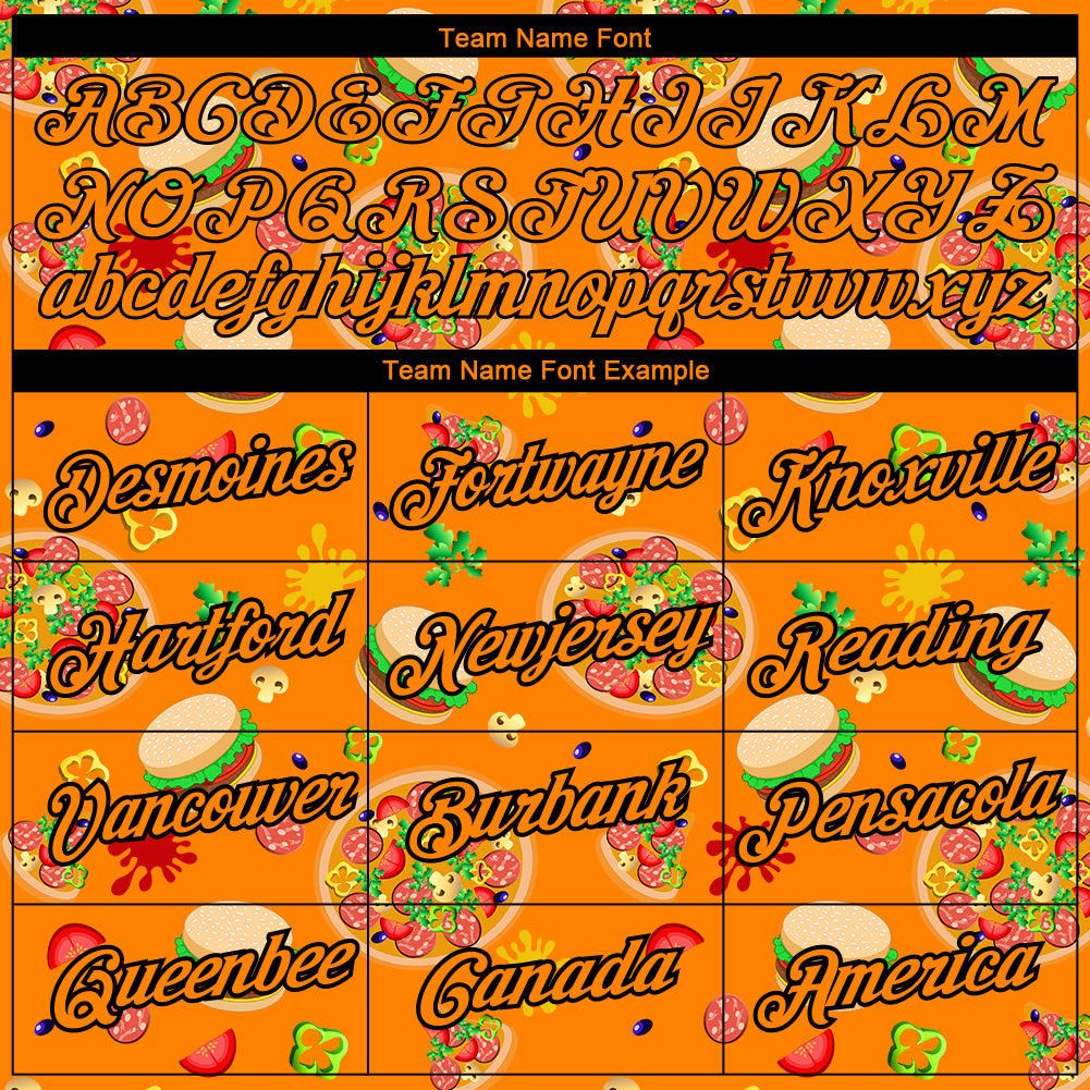 Custom Bay Orange Black 3D Pattern Design Food Pizza And Burger Performance T-Shirt