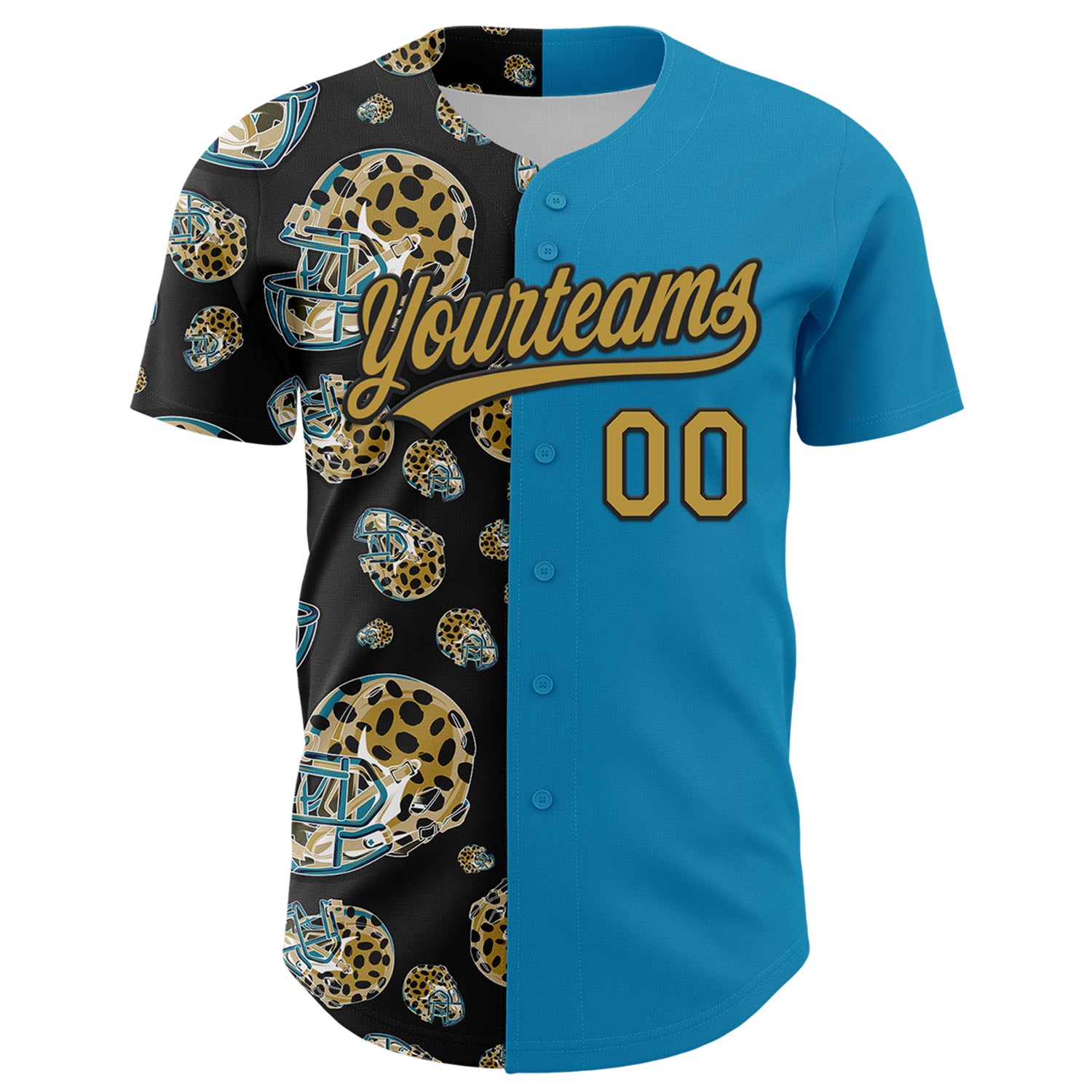 Custom Panther Blue Old Gold-Black 3D Pattern Design Football Jaguar Helmet Authentic Baseball Jersey
