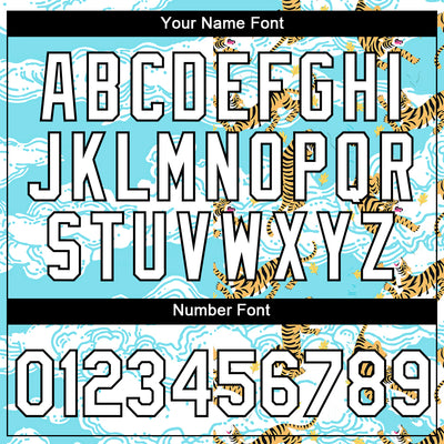 Custom Sky Blue White-Black 3D Pattern Design Animal Tiger Performance T-Shirt